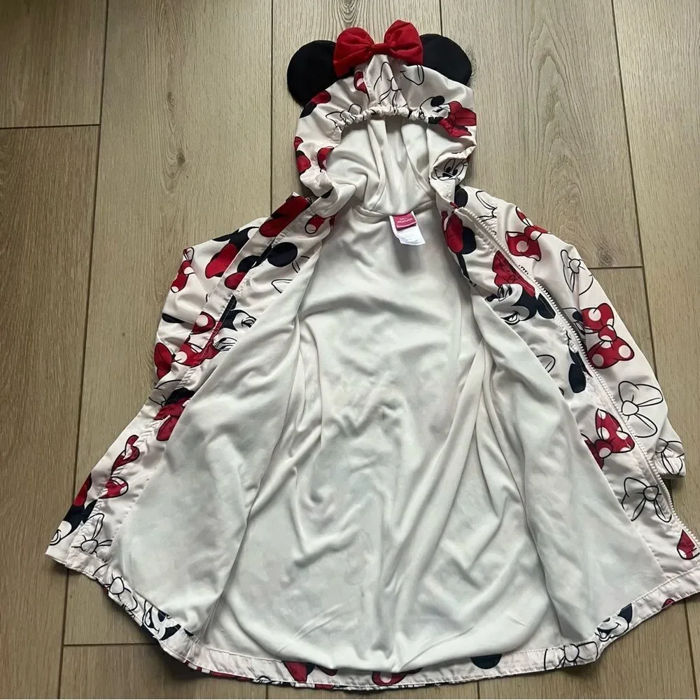 Disney Minnie Mouse Red and White Jacket Windbreaker White Red Black Hood Bow